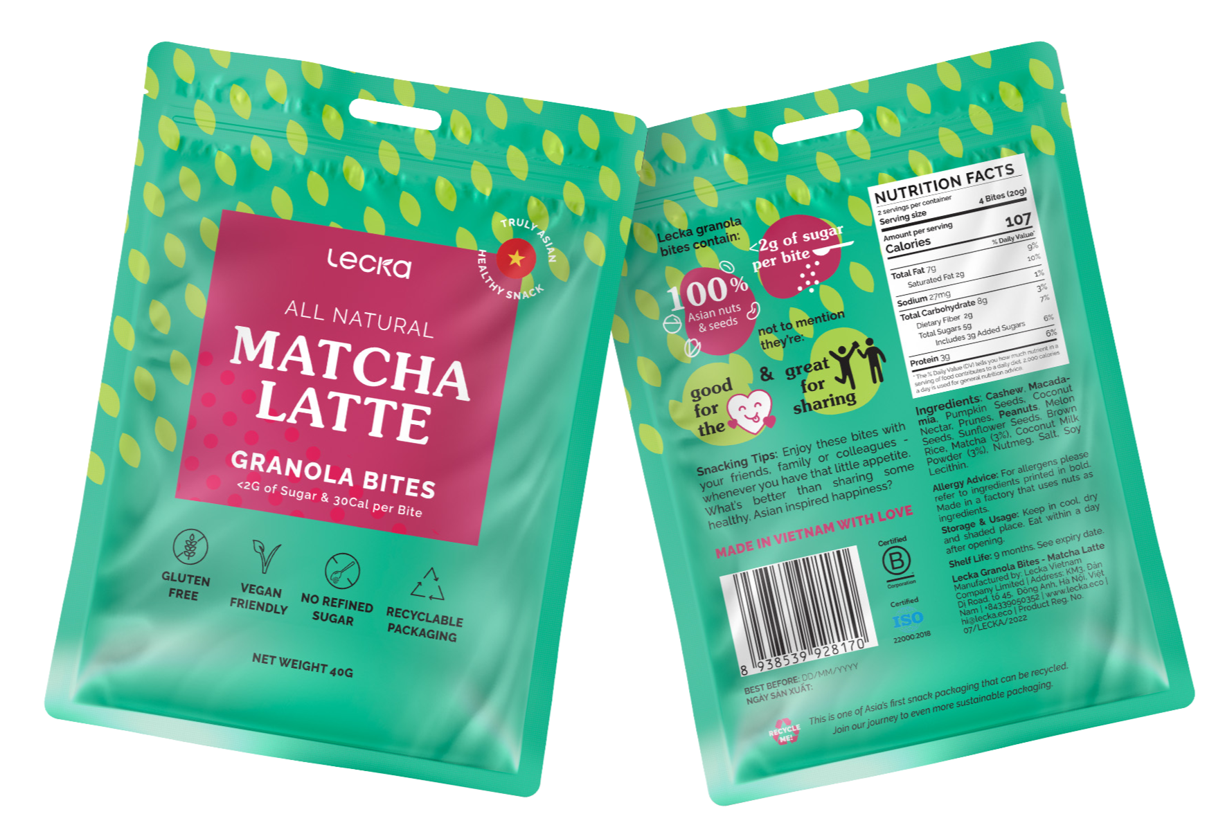 Matcha Latte Granola Bites 40g 6 pack SG Smart Snacks